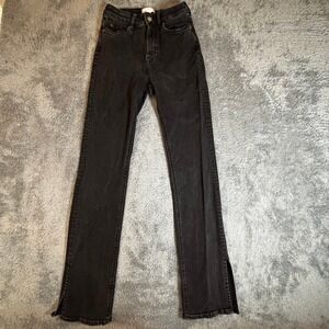 HM High Waisted Straight Leg Jeans Washed Black Side Slit Hem Size 6